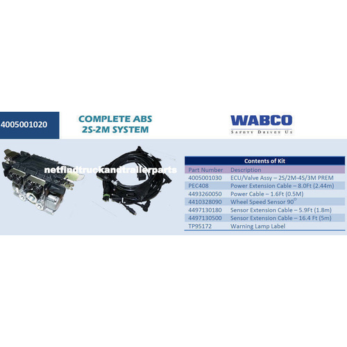 Complete ABS 2 Sensor- 2 Modulator System for Single Axle Trailer