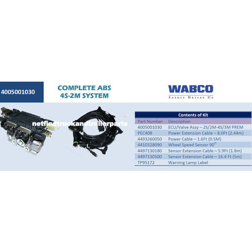 Complete ABS 4 Sensor- 2 Modulator System for Tandem Axle Trailer