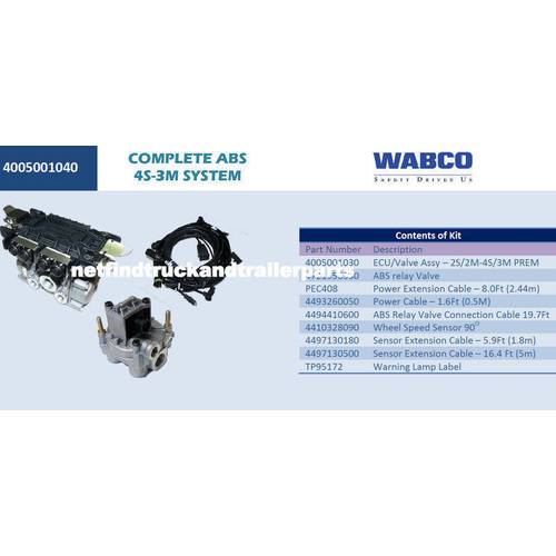 Complete ABS 4 Sensor- 3 Modulator System for Tri Axle Trailer