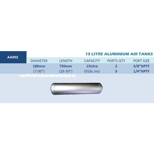 15 Litre Aluminium Trailer Air Brake Tank - 3 Port