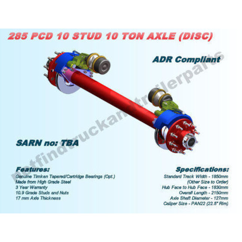 Axle Trailer Disc Brake – 10 Stud 285 PCD 10 Ton 22.5” Disc (ADR Compliant)