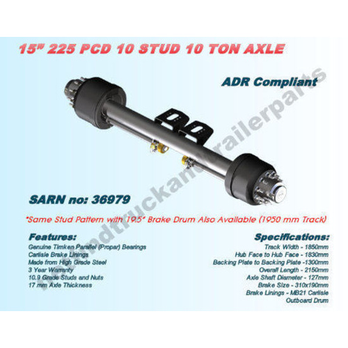 Axle Trailer Drum Brake – 10 Stud 225 PCD 10 Ton 19.5” Drum (ADR Compliant)