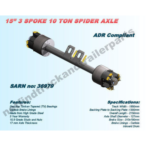 Axle Trailer Drum Brake – 3 Spoke Spider 10 Ton 15” Drum (ADR Compliant) 1850mm