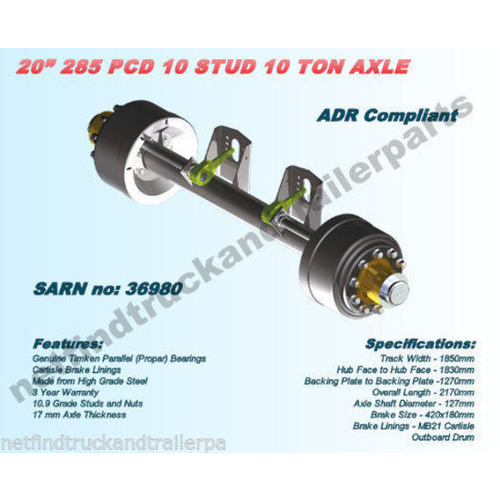 Axle Trailer Drum Brake – 10 Stud 285 PCD 10 Ton 20” Drum (ADR Compliant)