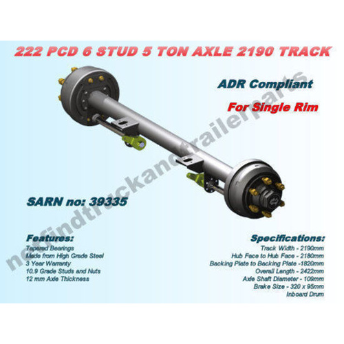 Axle Trailer Drum Brake –6 Stud 222 PCD 5 Ton 15” Drum for dual rim (ADR Compl)