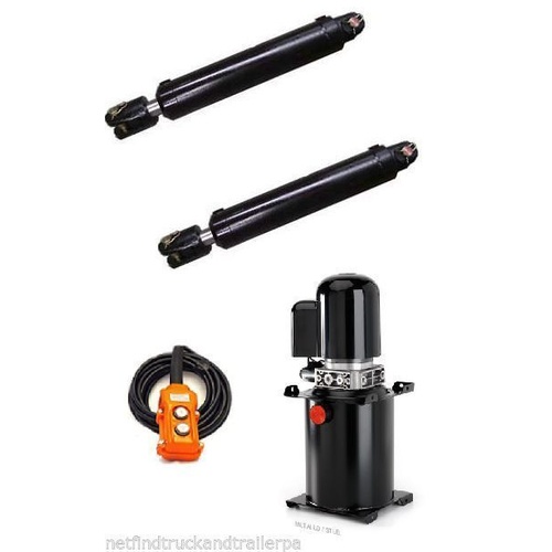 Kit 2 x Hydraulic Cylinder Agram 3"x 8" Stroke with 1 x 24Volt Single Acting Powerpack