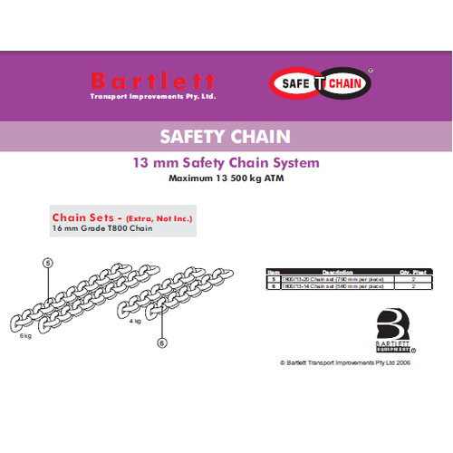 Bartlett Saftety Chain Attachment Kits - Chain Set 790mm long, 13mm Grade T800 Chain - T800/13-20