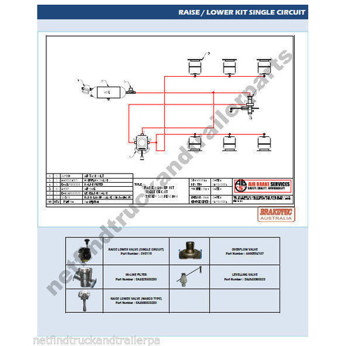 Trailer Axle Raise Lower Valve Kit.  Single Circuit.