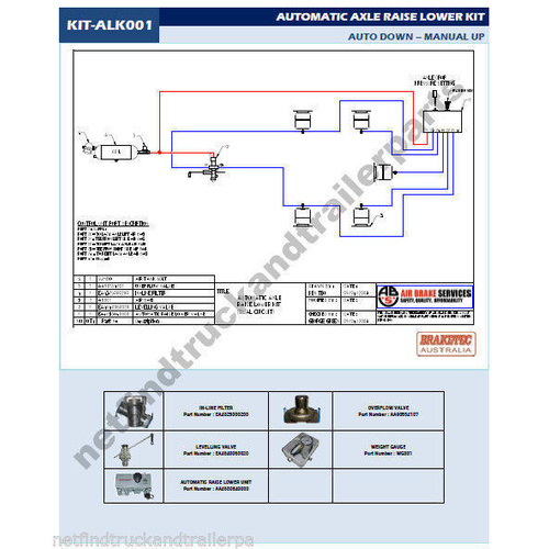 Trailer Automatic Axle Raise Lower Kit.  Dual Circuit Auto Up Manual Down