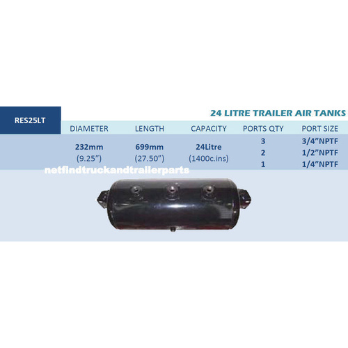 24 Litre Trailer Air Brake Tank - 3 Port