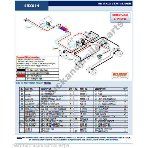 Retrofit Trailer Brake Kit 3 Axle Semi Slider Trailer Brake System ADR Approved