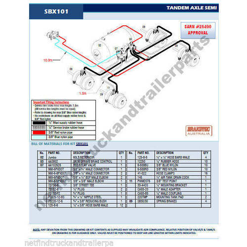 Retrofit Trailer Brake Kit Tandem Axle Trailer Brake Syst ADR Compl 3 or 5Tonne