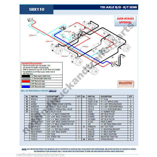 Retrofit Trailer Brake Kit 3 Axle B Double Road Train Semi Trailer Brake System