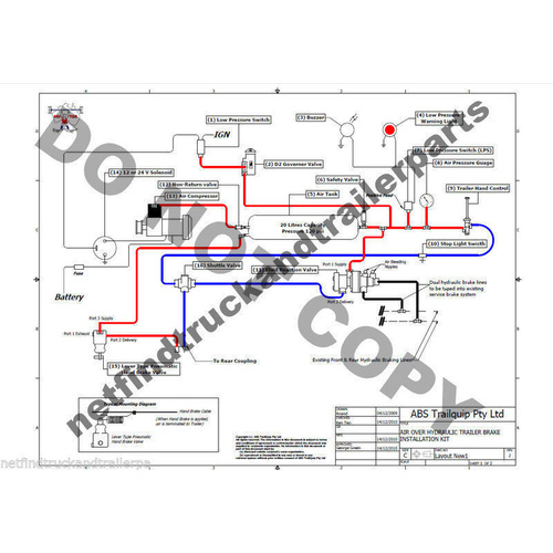 Trailer Brake Installation Kit Air over hydraulic. Twin cylinder dual compressor