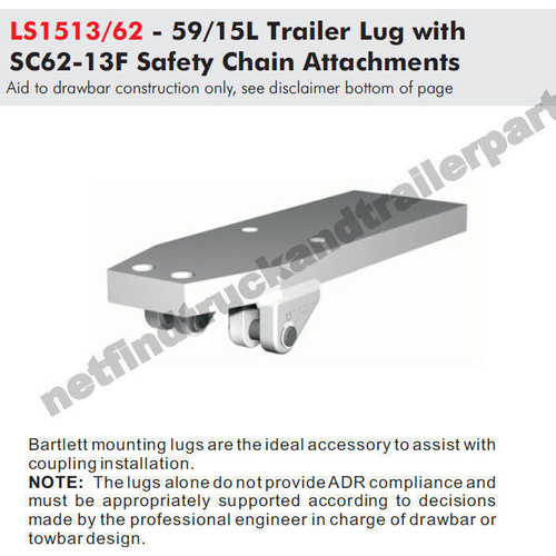 Bartlett Trailer Hood 95mm Accessory - Lug 25mm with 13mm Safety Chain Attach Kit (no chains) LS1513-62