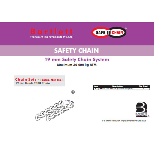 Bartlett Saftety Chain Attachment Kits - Chain Set 670mm long, 19mm Grade T800 Chain - T800/19-11